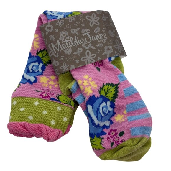 Matilda Jane Spring In Your Step Socks Floral Stripes Girls Medium Cotton Blend - Picture 1 of 3